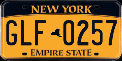 NY license plate GLF0257