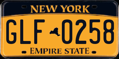NY license plate GLF0258