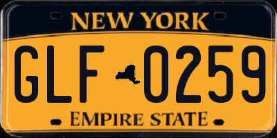 NY license plate GLF0259