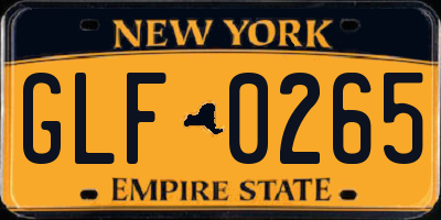 NY license plate GLF0265