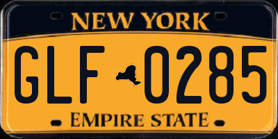 NY license plate GLF0285