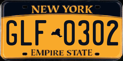 NY license plate GLF0302