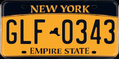 NY license plate GLF0343