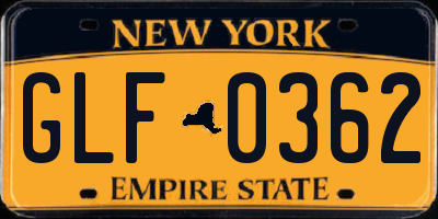 NY license plate GLF0362