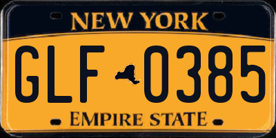 NY license plate GLF0385