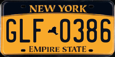 NY license plate GLF0386