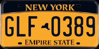 NY license plate GLF0389