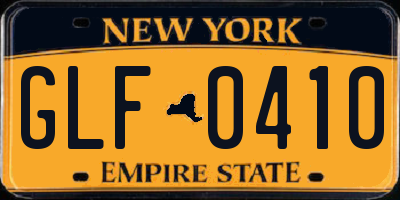 NY license plate GLF0410