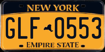 NY license plate GLF0553