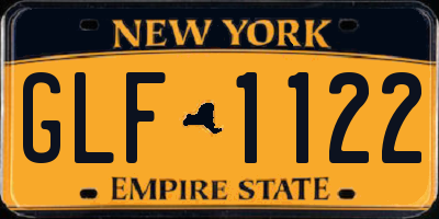 NY license plate GLF1122