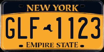 NY license plate GLF1123