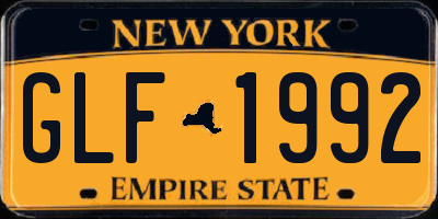 NY license plate GLF1992