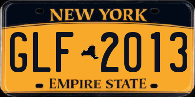 NY license plate GLF2013
