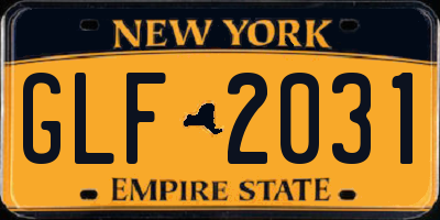 NY license plate GLF2031