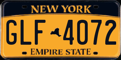 NY license plate GLF4072