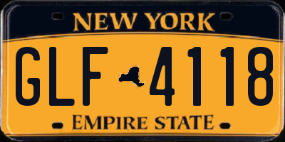 NY license plate GLF4118