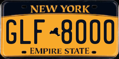 NY license plate GLF8000