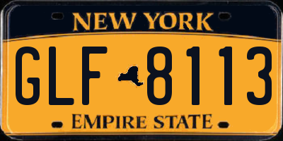 NY license plate GLF8113
