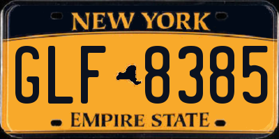 NY license plate GLF8385