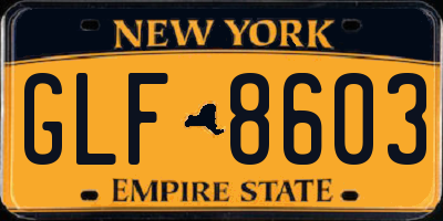 NY license plate GLF8603