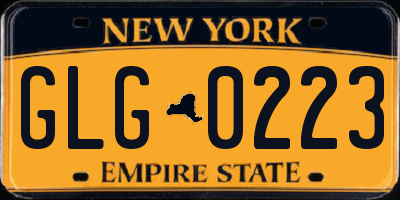 NY license plate GLG0223