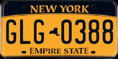 NY license plate GLG0388