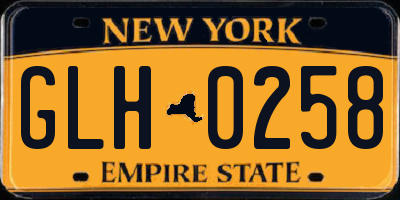 NY license plate GLH0258