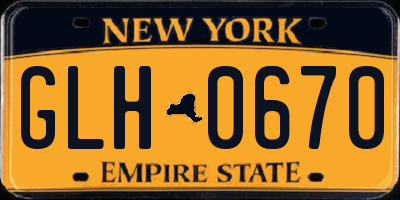 NY license plate GLH0670