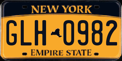 NY license plate GLH0982