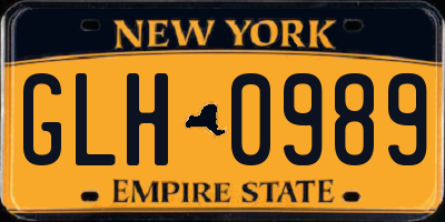 NY license plate GLH0989