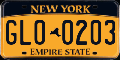 NY license plate GLO0203