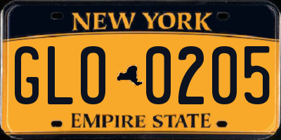 NY license plate GLO0205