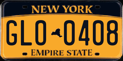 NY license plate GLO0408