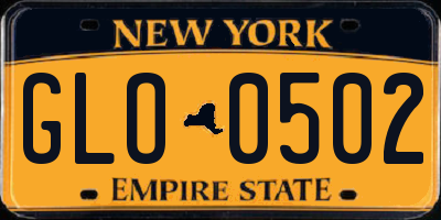 NY license plate GLO0502