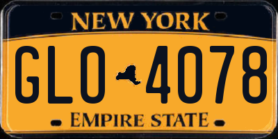 NY license plate GLO4078