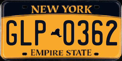 NY license plate GLP0362