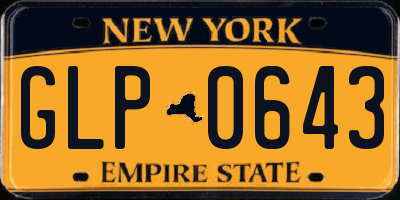 NY license plate GLP0643