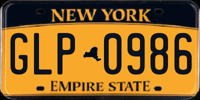 NY license plate GLP0986