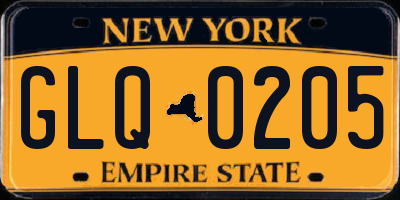 NY license plate GLQ0205