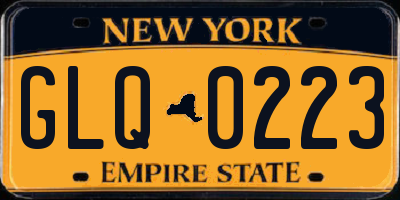 NY license plate GLQ0223