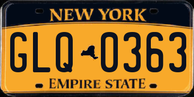 NY license plate GLQ0363