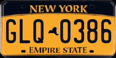 NY license plate GLQ0386