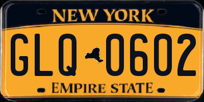 NY license plate GLQ0602