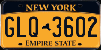 NY license plate GLQ3602