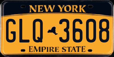 NY license plate GLQ3608