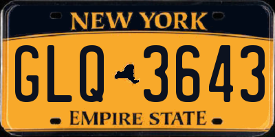 NY license plate GLQ3643