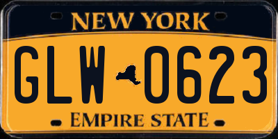 NY license plate GLW0623