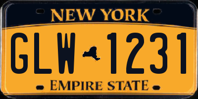 NY license plate GLW1231