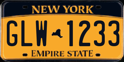 NY license plate GLW1233