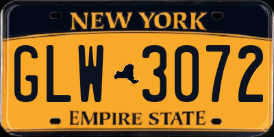NY license plate GLW3072